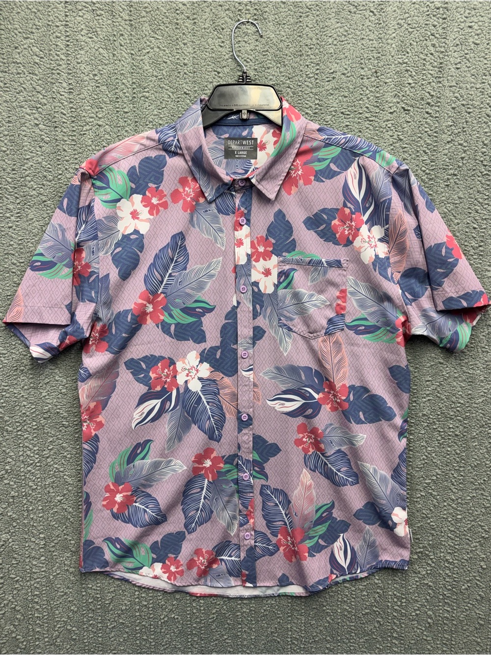 Oceanwest Purple Tropical Floral Short-Sleeve Button-Down Shirt